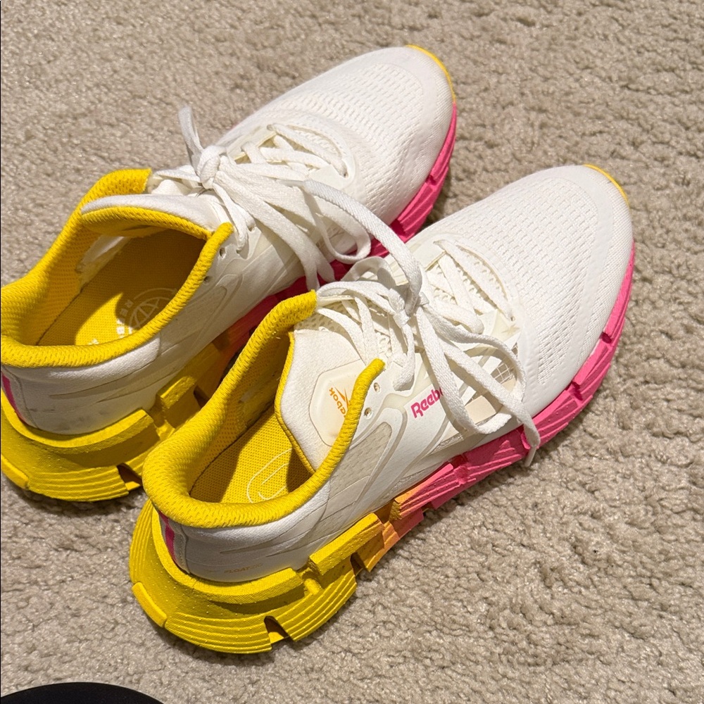 Reebok Women's White, Yellow, and Pink Athletic Shoes